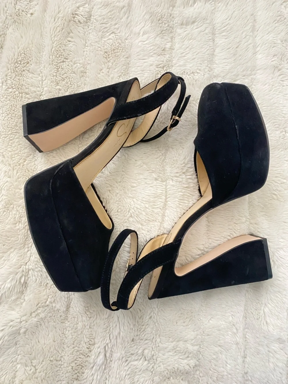 Jessica Simpson Black Suede Platform Block Heels with Ankle Strap Size 8.5